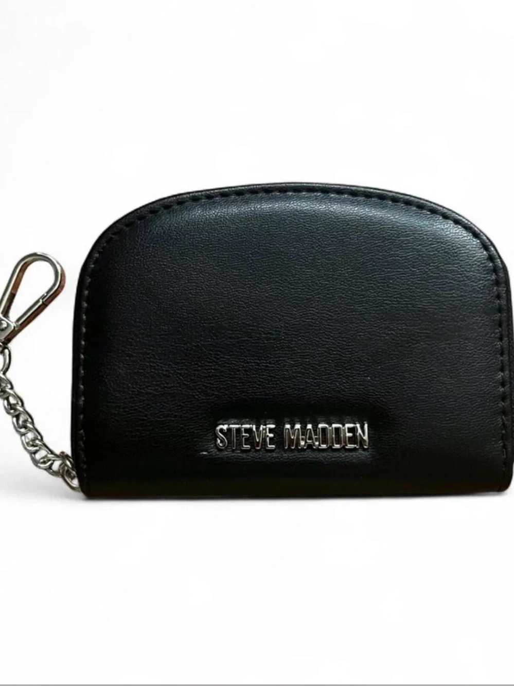 Steve Madden Black Leather Mini Zip Pouch with Chain